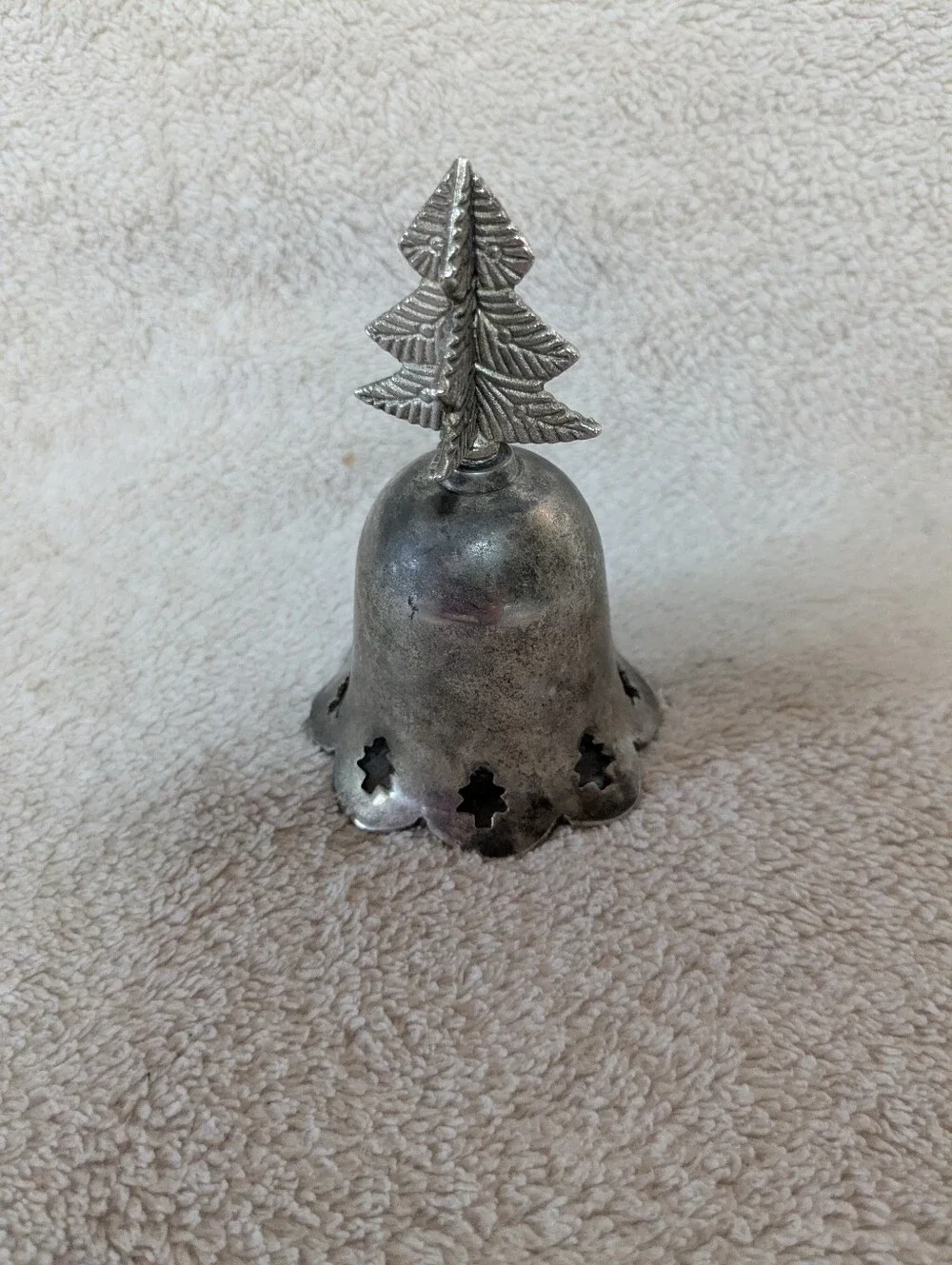 Vintage Bell Decorative Christmas Tree Pattern, India, Silver plated/Brass?